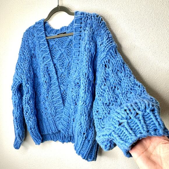 Vici Dusty Blue Chunky Knit Oversized Open Front Cardigan Sweater S - Picture 6 of 15